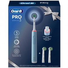 Periuta de dinti electrica Oral-B Pro 3 Cross Action, Curatare 3D, 3 programe, 1 capat, Albastru + 2 capete de periaj