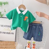 Costumas pentru baietei cu tricou verde tip polo - Dino (Marime Disponibila: