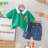 Costumas pentru baietei cu tricou verde tip polo - Dino (Marime Disponibila: 2