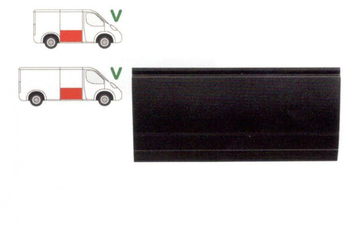 Panou reparatie usa VW TRANSPORTER (T4)/CARAVELLE/MULTIVAN, 07.1990-.2003, partea dreapta, lungime 1233 mm; usa culisanta, cu 3 nervuri,