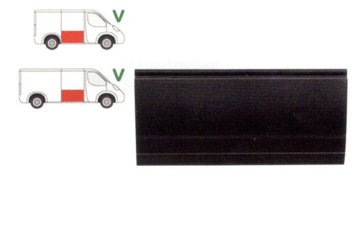 Panou reparatie usa VW TRANSPORTER (T4)/CARAVELLE/MULTIVAN, 07.1990-.2003, partea dreapta, lungime 1233 mm; usa culisanta, cu 3 nervuri,