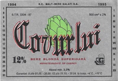NI445 Etichetă bere blondă superioară Covurlui, 1994-1995, SC Malț Bere Galați SA foto