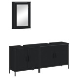 Cumpara ieftin Set mobilier de baie, 3 piese, negru, lemn compozit