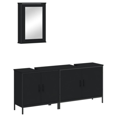 Set mobilier de baie, 3 piese, negru, lemn compozit foto