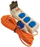 Priza tripla UK IP44 cu cablu 15 metri, stecher CEE 3 pini, cu siguranta decuoplare 25Amp RCD , 16Amp MCB