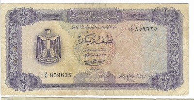 Bancnota 1/2 dinar 1972 - Libia foto