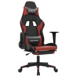 Scaun de gaming cu suport picioare, negru/rosu vin, piele eco