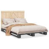 Cadru de pat cu tablie, gri, 140x200 cm, lemn masiv de pin GartenMobel Dekor, vidaXL