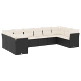 Cumpara ieftin Set canapele de gradina cu perne, 10 piese, negru, poliratan