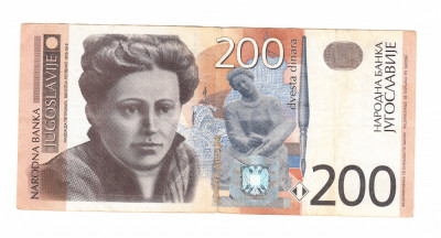 Bancnota Iugoslavia, 200 dinari 2001, circulata, stare foarte buna foto