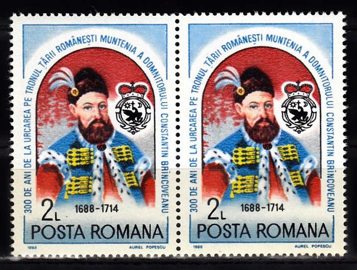 A11 TX10 5 - 1988 - 300 ani urcarea pe tron a lui C Brancoveanu - pereche de doua timbre