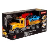 Camion Macara cu Platforma si Masina, Lumini si Sunete, Galben, CMCLASS