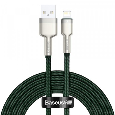 Cablu Date si Incarcare USB-A - Lightning Baseus Cafule Metal Series, 18W, 2m, Verde CALJK-B06 foto