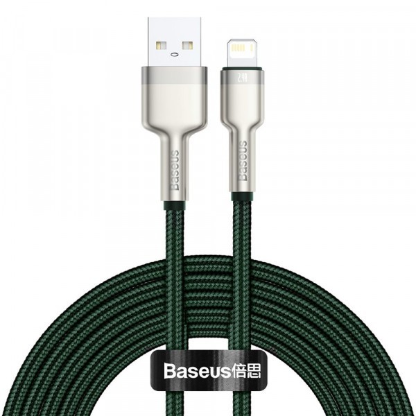 Cablu Date si Incarcare USB-A - Lightning Baseus Cafule Metal Series, 18W, 2m, Verde CALJK-B06