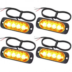 Set 4 Lampi Avertizare LED Galbene 4 LED-uri, Auto, Moto, Utilaje, BZRSH, stroboscop