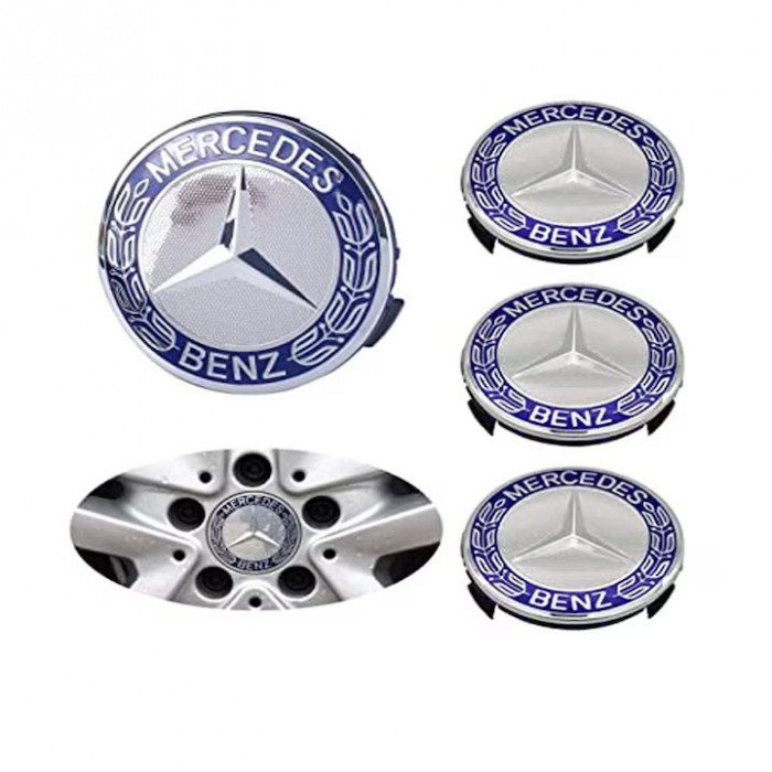 Set 4 capacele roti 75mm , pentru jante aliaj Mercedes, Albastru