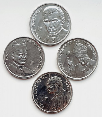 Set 4 monede Congo 4 x 1 Franc 2004 Pope John Paul II - KM 156 - 159 UNC - A028 foto
