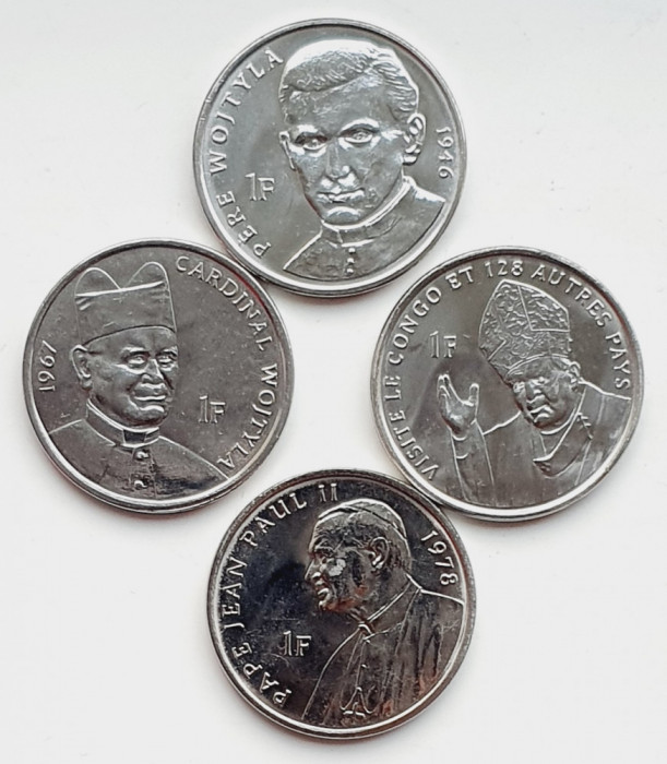 Set 4 monede Congo 4 x 1 Franc 2004 Pope John Paul II - KM 156 - 159 UNC - A028