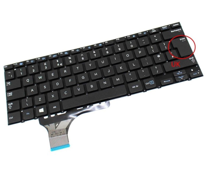 Tastatura Samsung Neagra NP530U3B layout UK fara rama enter mare, NP530U3C layout UK fara rama enter mare,