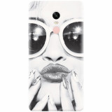 Husa silicon pentru Xiaomi Remdi Note 4X, Black And White Portrait Blonde Model In Fashion Sunglasses