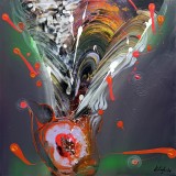 Vas cu flori japoneze pictura de colectie KLOSKA, Natura statica, Acrilic, Abstract