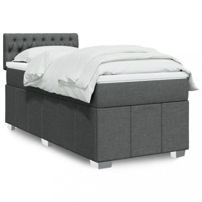 vidaXL Pat box spring cu saltea, gri &amp;icirc;nchis, 100x200 cm, textil 3286987 foto