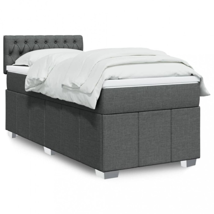 vidaXL Pat box spring cu saltea, gri &icirc;nchis, 100x200 cm, textil 3286987
