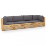Set mobilier gradina cu perne, 4 piese, lemn masiv de tec