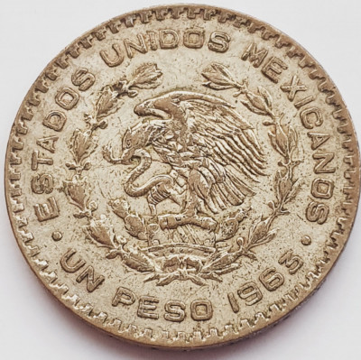 3077 Mexic 1 Peso 1963 Billon (.100 silver) km 459 foto