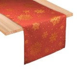 Napron de Craciun Rosu cu Fulgi din Folie Aurie 160x35cm, CMCLASS