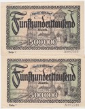 Lot 2 bancnote Germania D&uuml;sseldorf 500000 Mark 1923, seria 7, nr. 087535 și 087536