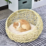 PawHut Pat pentru Pisici din Rattan cu Perna din Lin si Bumbac Bej Ф56 x 35 cm