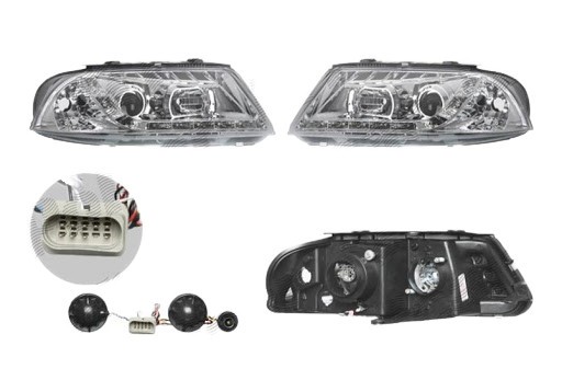 Set faruri tuning VW Passat Sedan+Combi (B5 (3B GP)) 11.2000-01.2005 BestAutoVest partea Dreapta+Stanga daytime running light, tip bec H1+H1, transpa