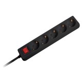 Prelungitor cu intrerupator Omega, 3 x 1.5 mm, 5 prize, 1.5 m, Negru