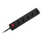 Prelungitor cu intrerupator Omega, 3 x 1.5 mm, 5 prize, 1.5 m, Negru