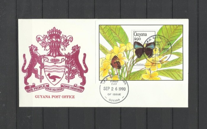 GUYANA 1990 FAUNA INSECTE FLUTURI FDC