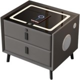 Cumpara ieftin Noptiera cu 2 sertare, blocare sertar cu amprenta, cu LED, USB-C, boxa Bluetooth si incarcator Wireless, pentru dormitor, sticla securizata 3D, negru