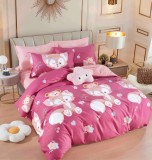 Cumpara ieftin Lenjerie pat dublu,bumbac finet,6 piese,cearceaf cu elastic,roz cu pisicute-A891, Jojo Home