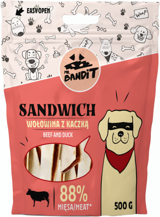 Recompense pentru caini Mr. Bandit SANDWICH, vita cu rata, 500g AnimaPet MegaFood