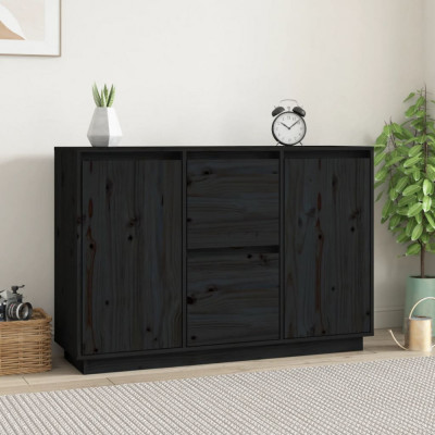 vidaXL Servantă, negru, 111x34x75 cm, lemn masiv de pin foto