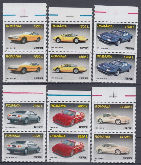 ROMANIA 1999 LP 1499 AUTOMOBILE FERRARI PERECHE SERII MNH