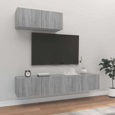 Gossi set dulap tv, 3 piese, gri sonoma, lemn prelucrat foto