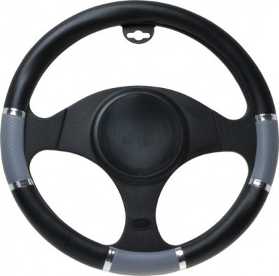 Husa volan Chrome Ring Gri, material cauciucat, diametru 37-39cm AutoDrive ProParts foto
