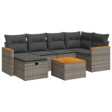 Cumpara ieftin Set canapele de gradina, 7 piese, cu perne, gri, poliratan