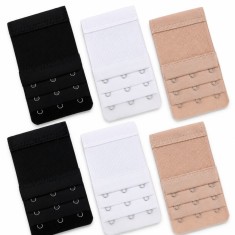 Extensori pentru sutien, set 6 bucati, 2 negre, 2 albe, 2 bej, 3 randuri de carlige, banda elastica, 5.5 x 9.7 cm, accesorii pentru ajustarea circumfe