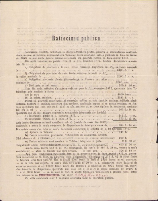 A1827 Rationiciu publicu, 1873, T&acirc;rgu Mureș, Ioan Rațiu