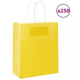 vidaXL Pungi de h&acirc;rtie 250 buc cu m&acirc;nere galbene 18x8x22 cm