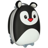 Troler de Voiaj pentru Copii, cu Maner Extensibil, Roti Luminoase, Fermoar Dublu, Carcasa Anti-Soc, Urechi Moi, model Pinguin, 25L, 40 x 28 x 21 cm, A