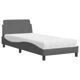 Cumpara ieftin Pat cu saltea, Dover, gri inchis, 80x200 cm, textil