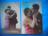 HOPCT 1666 CUPLU-ROMANTICA-FRANTA--LOT 2 CARTI POSTALE VECHI-CIRCULATE